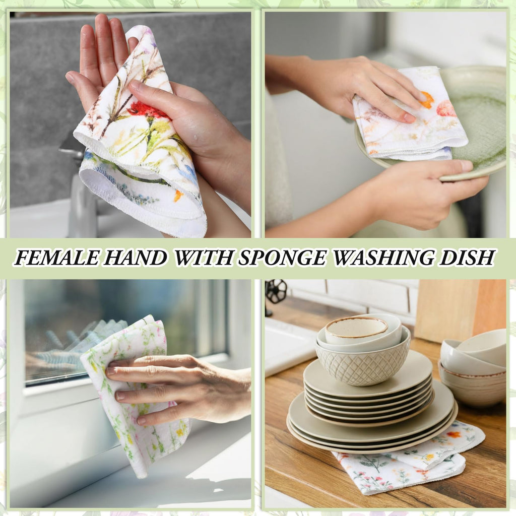 Noveread 90 Pack Reusable Cleaning Cloths Washable Cotton Kitchen Dish Towels for Home Party Supplies Bulk, 9.84x11.81in (Wildflowers)