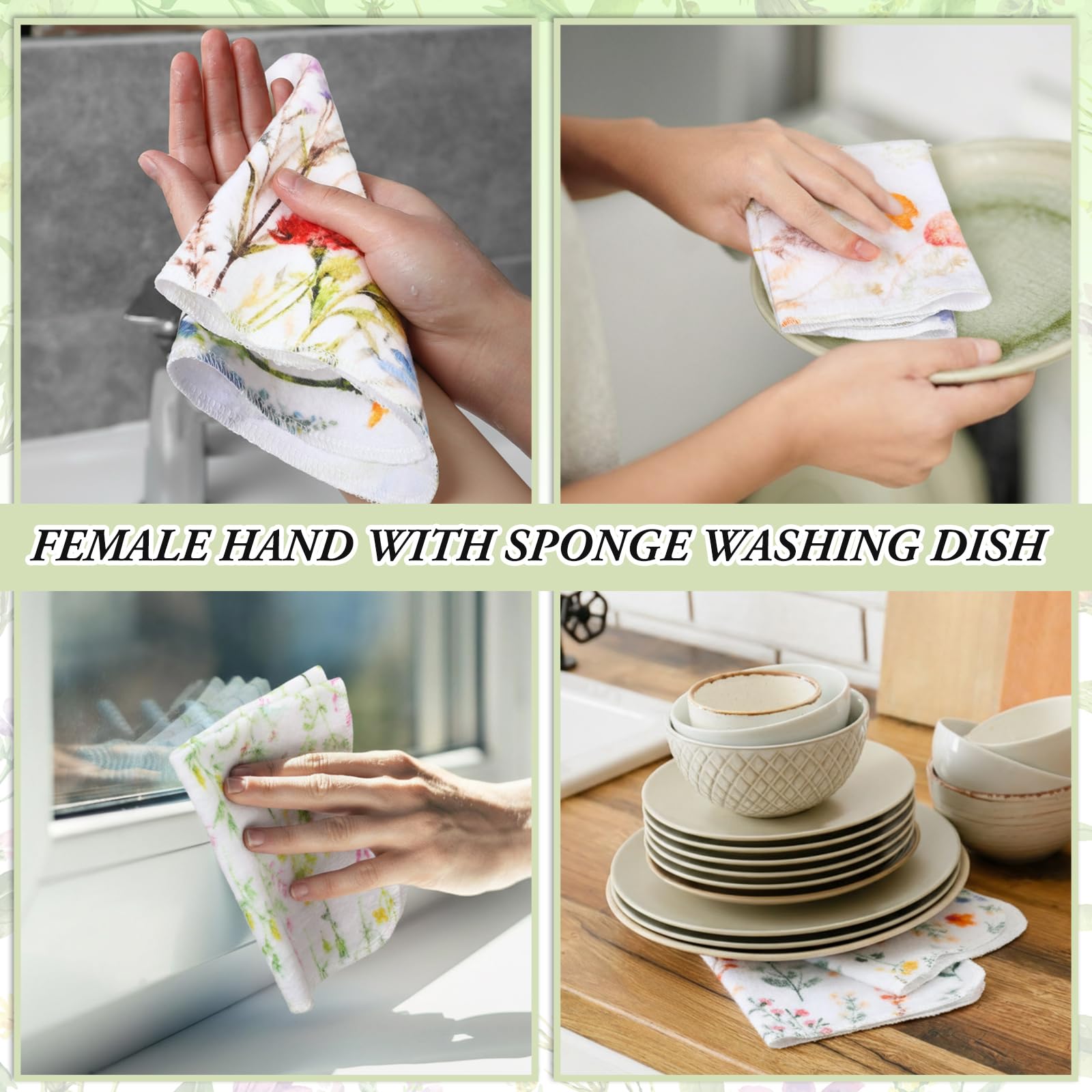 Noveread 90 Pack Reusable Cleaning Cloths Washable Cotton Kitchen Dish Towels for Home Party Supplies Bulk, 9.84x11.81in (Wildflowers)