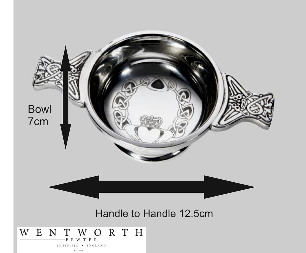 Wentworth Pewter - Small Claddagh Pewter Quaich Whisky Tasting Bowl Loving Cup Burns Night