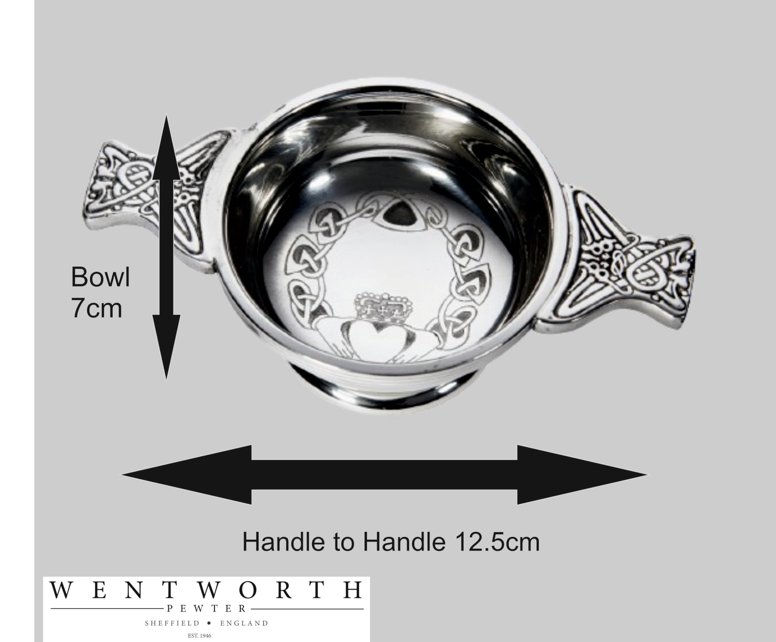 Wentworth Pewter - Small Claddagh Pewter Quaich Whisky Tasting Bowl Loving Cup Burns Night