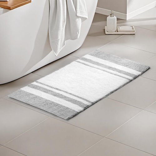 Madison Park - Spa Reversible Cotton Bath Rug - Grey - 20(W)" x 30(L)" - Striped - Water Absorbent- Fast Drying- Bath Mats - Feels Fluffy - Stylish & Sophisticated