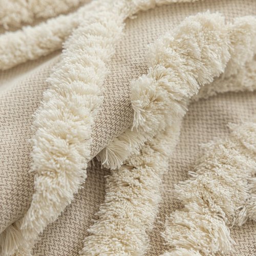 IKATYARN Woven Tufted Boho Throw Pillow Cover, Cream Modern Decorative Geometric Cushion, Farmhouse Tribal Pillowcase for Couch Sofa Bedroom Living Room, Off White