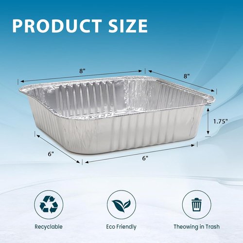 Aluminum Foil Pans 8x8 - 20 Pack with Clear Lids | Square Cake & Food Containers for Baking & Roasting