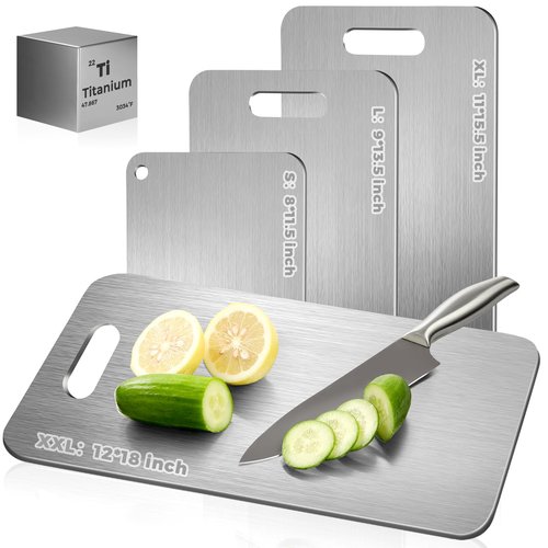Katuchef Titanium Cutting Board - Upgraded 100% Pure Titanium Cutting Boards for Kitchen Non Toxic, Double-Grade Hygiene Durable Non Moldy Dishwasher Safe Meat Fruit Metal Board (1PC 8x11.5 Inch)