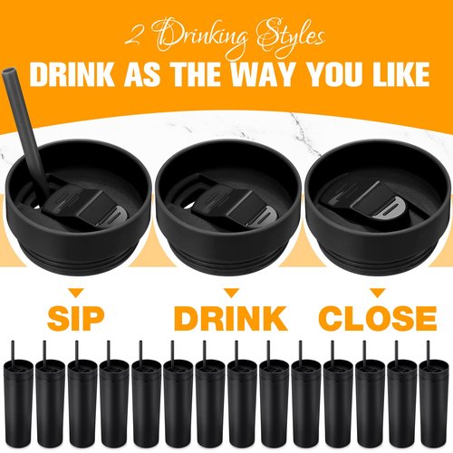 Potchen 30 Pcs Skinny Tumbler with Lid and Straw, 16 oz Matte Acrylic Tumbler Insulated Double Wall Plastic Reusable Cups Vinyl Customized DIY Gifts for Parties, Birthday, Home, Office(Black)