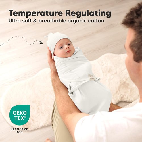 KeaBabies Organic Swaddles 3-Pack - Soft Cotton Baby Sleep Sacks & Hats for Newborns (Sage)