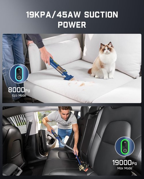 Fanttik Slim V8 APEX Car Vacuum - 4-in-1 Portable Mini Cordless Vacuum with 19000pa Suction Power | Blue