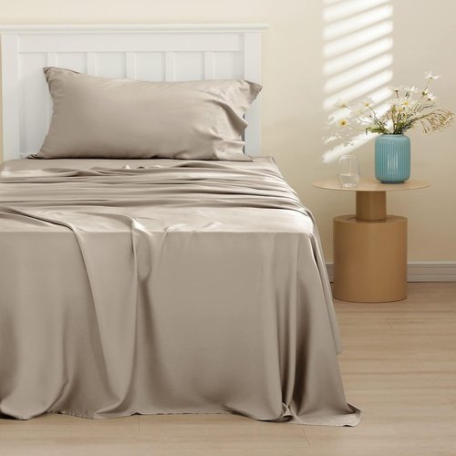 Bedsure Cooling Sheets - Twin XL Bamboo Rayon | Breathable, Soft & Deep Pocket Up to 16" - Simply Taupe