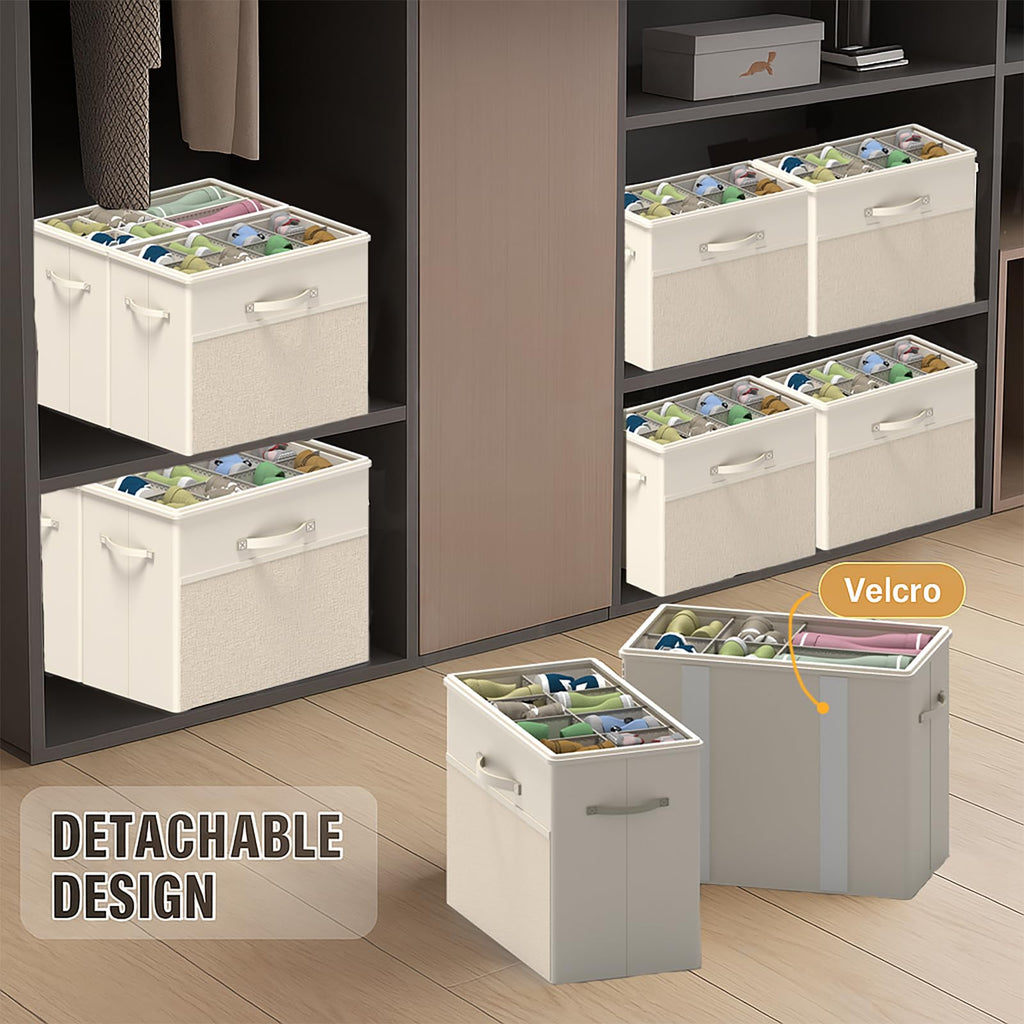 BFLBFL 2 Pack Shoe Organizer for Closet, Clear Foldable Shoe Storage Containers Fits 14 Pairs,Shoe Storage Bins Baskets Boxes with Reinforced Handles Beige Shoes Organize