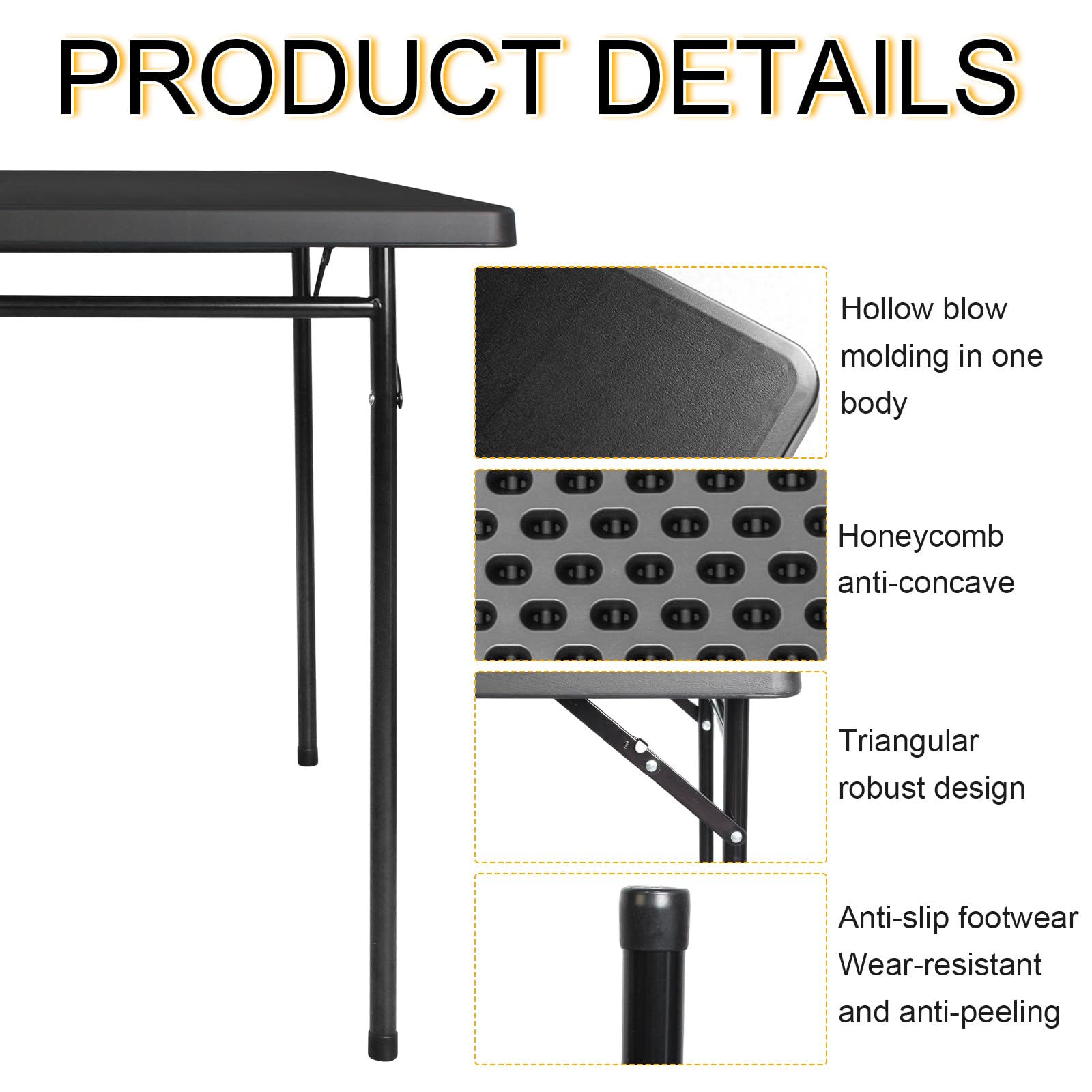 FROASISPRO 3ft Rectangular Folding Table, All-Occasion Plastic Event Table for Indoor and Outdoor, Portable Desk, Camping, Durable and Stable, HDPE and Steel, Wide Application, Black