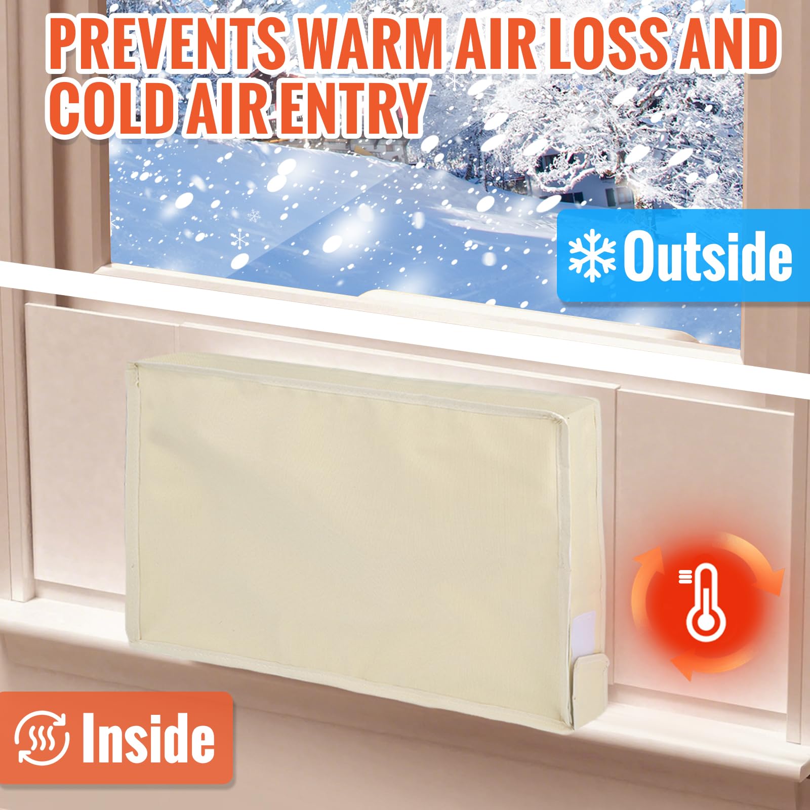 Air Conditioner Covers for Inside to Protect AC and Winter Insulation, 3 Layers Insulation Window Air Conditioner Cover with Aluminum Foil and 2mm Foam, 21"W x 15"H x 3.5"D - Beige