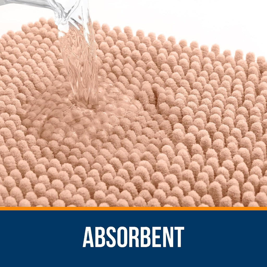OLANLY Large Bathroom Rugs - Extra Soft Chenille Bath Mats | Quick Dry, Machine Washable, 40x24, Peach