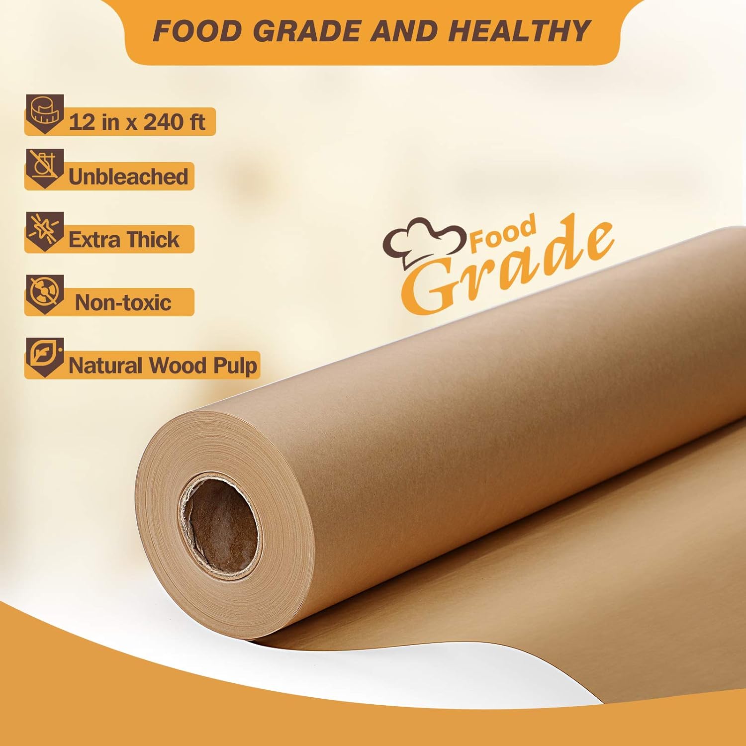 Unbleached Parchment Paper Roll - Non-Stick Baking Paper for Cooking & Grilling | 12 in x 240 ft