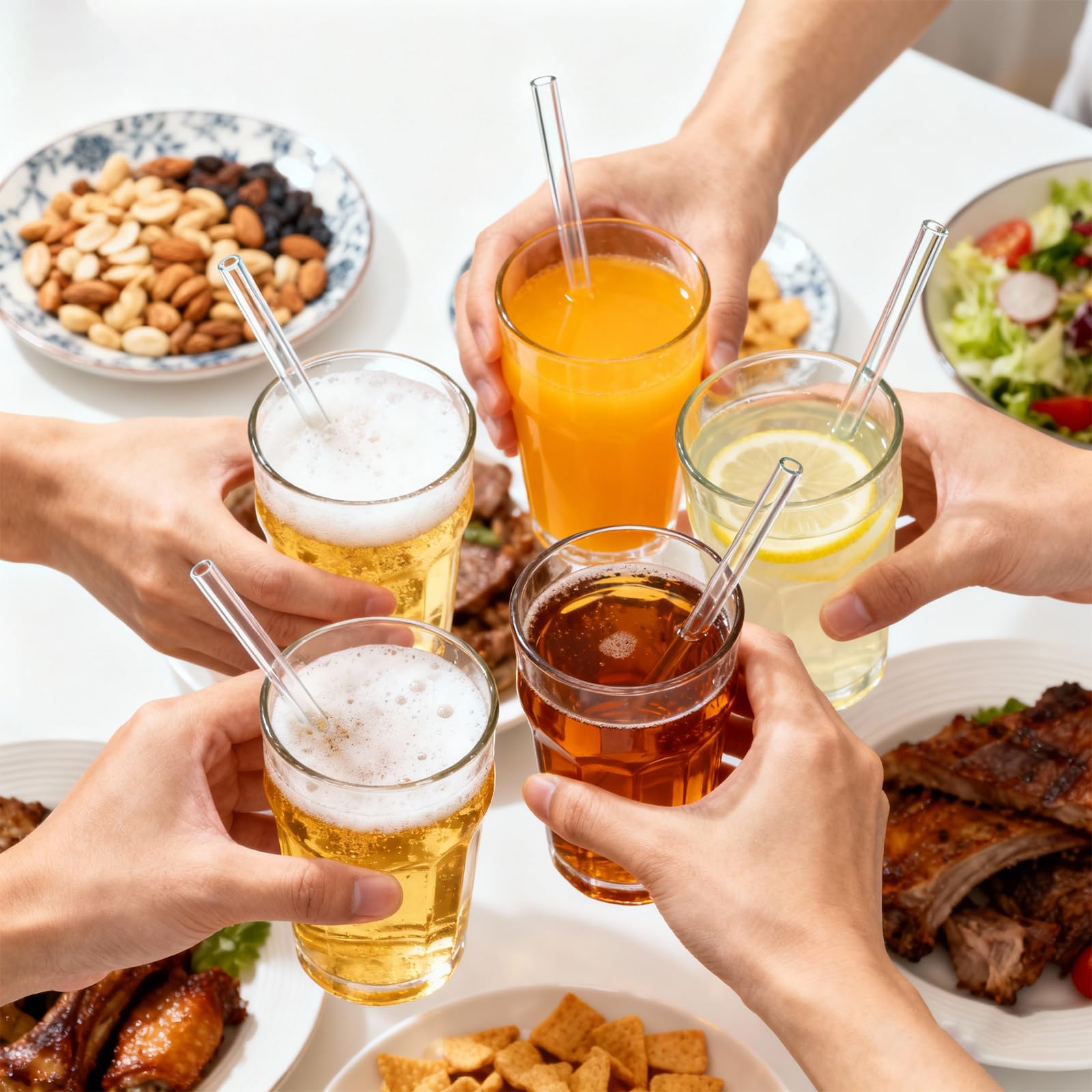 10 Pcs Reusable Bent Glass Straws, 6 in x 8 mm Clear Short Reusable Drinking Straws with 2Pcs Cleaning Brush, Bent Glass Straws Short for Coffee, Whiskey, Beverages, Juices, Dishwasher Safe