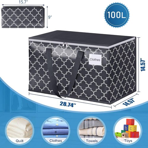 Extra Large Moving Bags by [Brand Name] - Heavy-Duty Storage Totes with Zipper Top | 100L, Black & Gray, 2-Pack