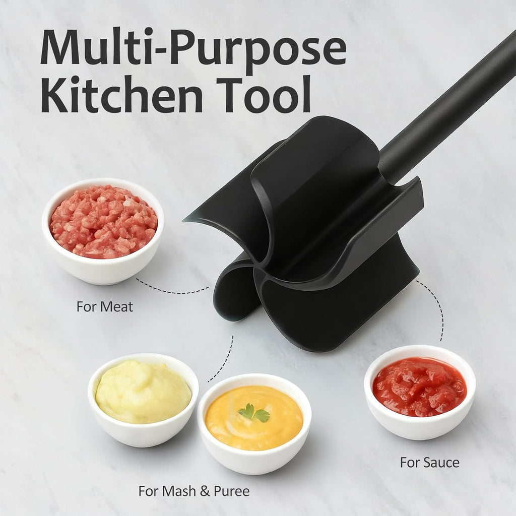 Ourokhome Meat Chopper - Heat Resistant Nylon Ground Beef Smasher with 5 Curved Blades | Black Kitchen Gadget