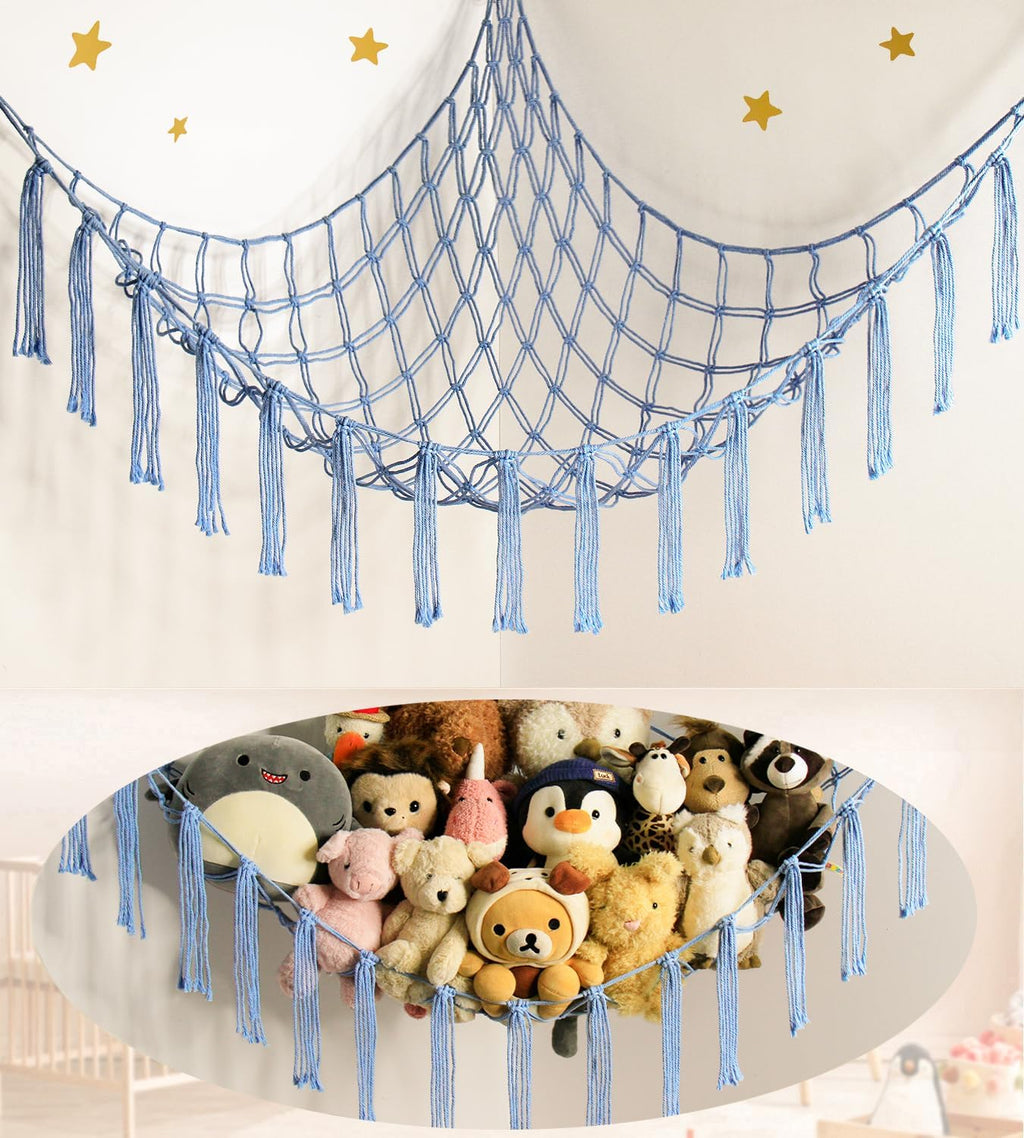 Mirolam Stuffed Animal Storage Hammock - Large Toy Organizer for Nursery | Blue Corner Net