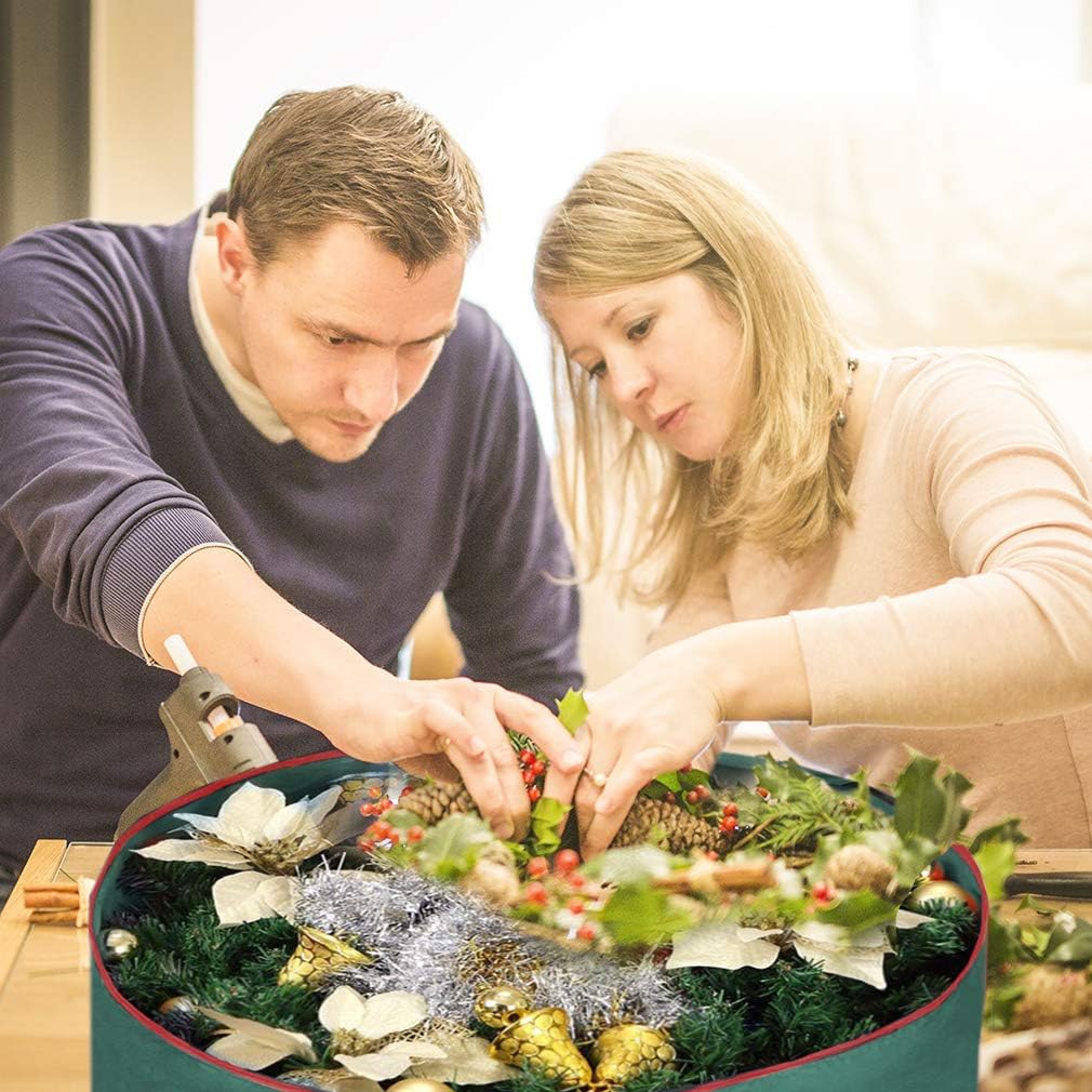 Primode Christmas Wreath Storage Bag - 36" Artificial Wreath Container - Durable Oxford with Sturdy Handles & Inner Straps - 2 Pack, Green