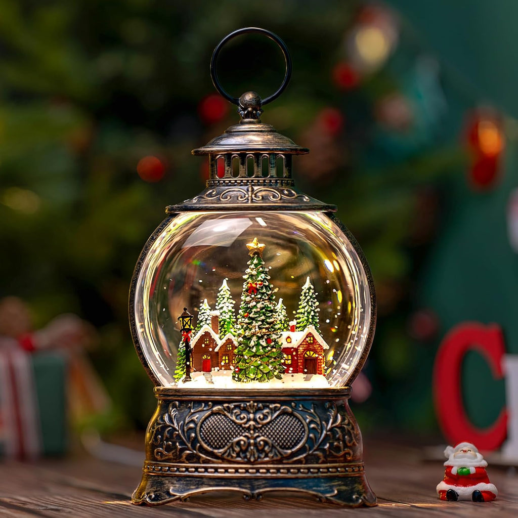 Regine Switzerland Christmas Snow Globe Lantern - Musical Water Lantern with Timer & USB/Battery Operated | Festive Village Decor