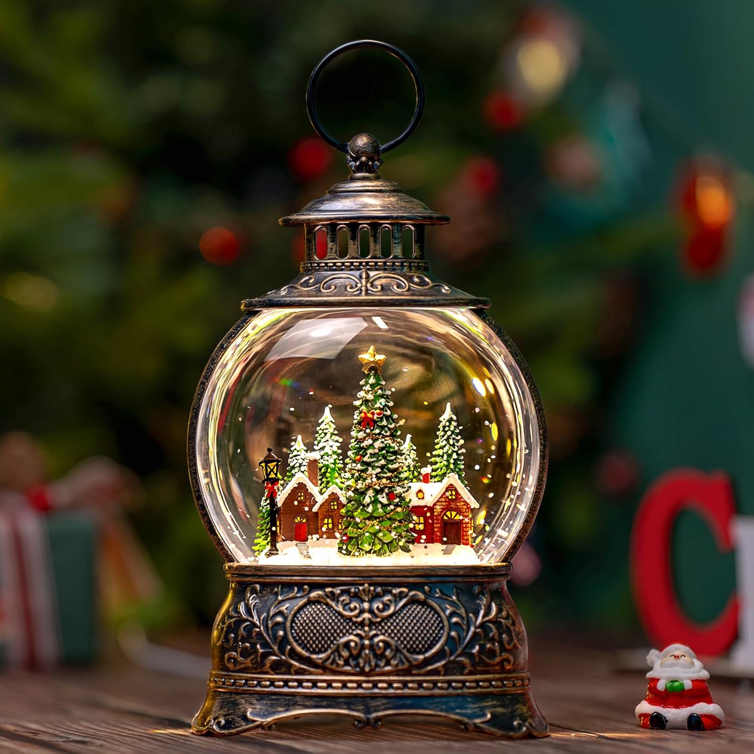 Regine Switzerland Christmas Snow Globe Lantern - Musical Water Lantern with Timer & USB/Battery Operated | Festive Village Decor