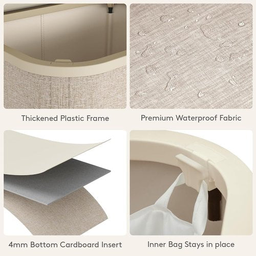 Lifewit Slim Laundry Basket - Tall 65L Hamper with Lid & Removable Bag | Beige, Ideal for Home Use