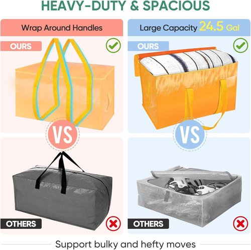 BALEINE Heavy-Duty Oversized Moving Bags - 2-Pack Storage Totes with Reinforced Handles (Light Yellow)