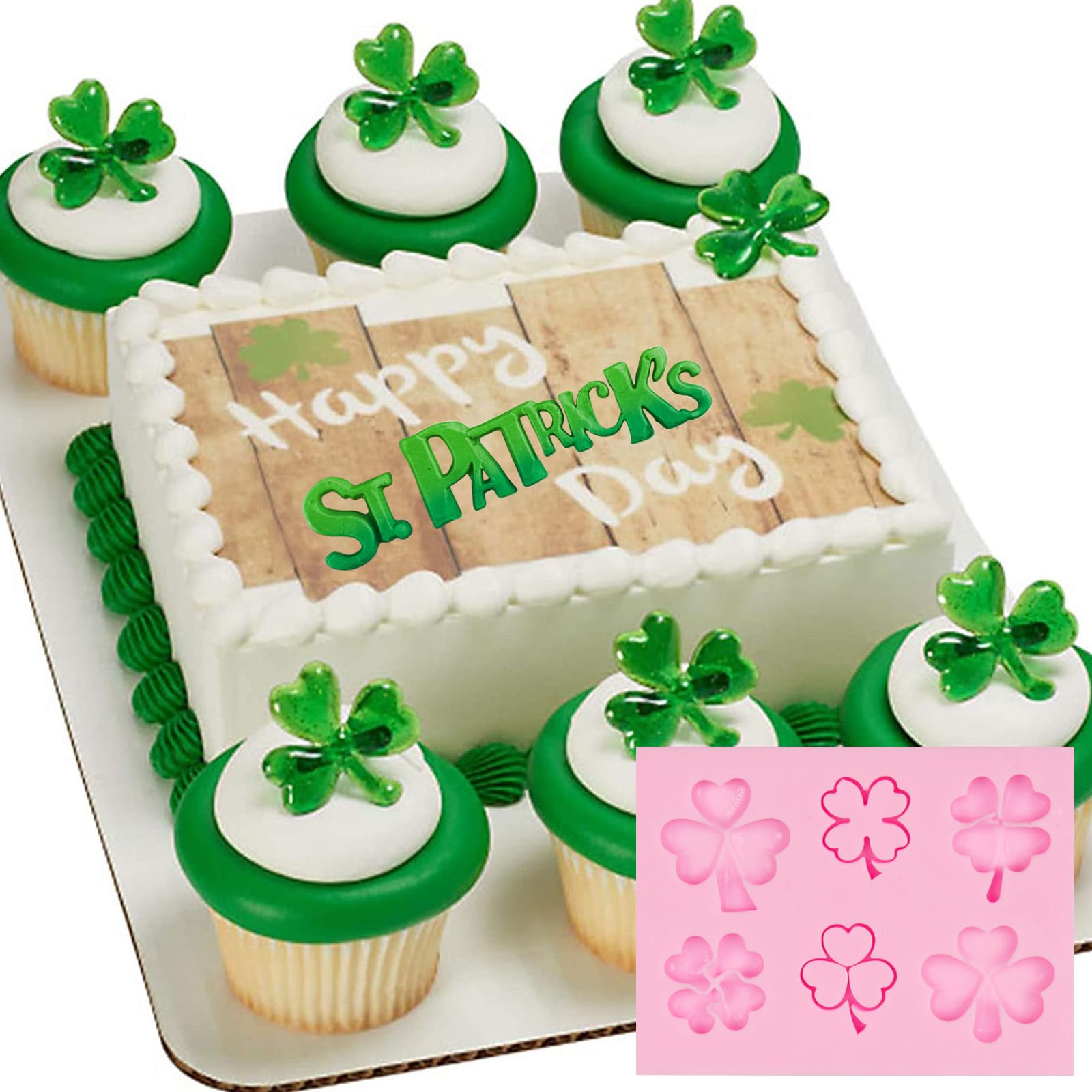 5Pcs St. Patrick's Day Silicone Molds, Shamrock Four-Leaf Clover Fondant Molds, Irish Hat Beard Beer Horseshoe Chocolate Baking Molds for Cake Decoration Cupcake Topper Candy Clay Resin