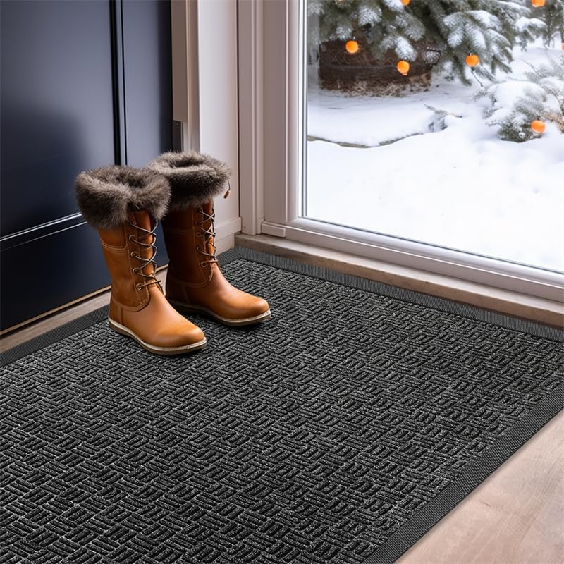 Mibao Heavy-Duty Welcome Mat - Durable Waterproof Dirt Trapper for Entryway | 29.5" x 17", Grey