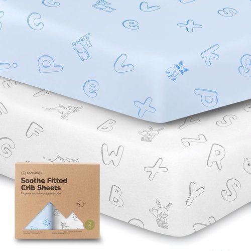 KeaBabies Organic Crib Sheets - 2-Pack Fitted Jersey Cotton for Baby Beds | Soft & Cute Prints (ABC Land Sky)