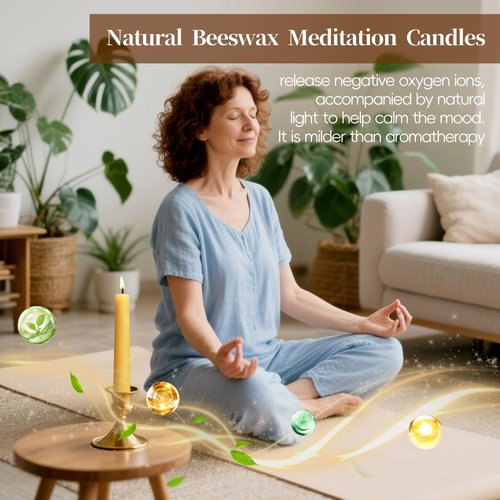 8 Pack Natural Beeswax Spell Candles-6in Beeswax Taper Candles-6 Hour Burning Short Candle Sticks Smokeless Bees Wax Candles for Home,Chime,Meditation,Ritual