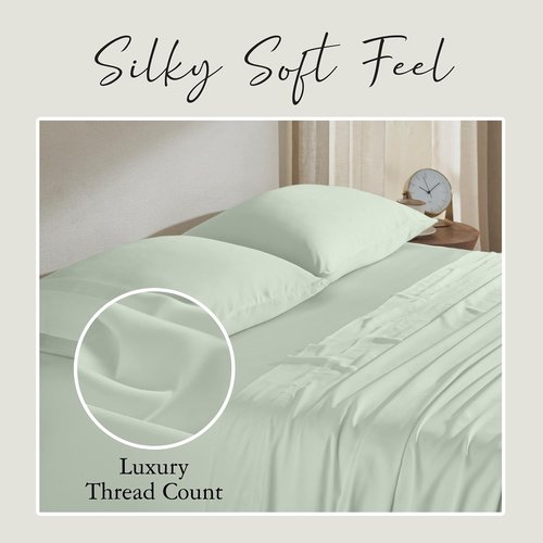KARISSA MAE King Size Cooling Bamboo Viscose Sheet Set - 100% FSC Certified, Hypoallergenic, Sea Glass
