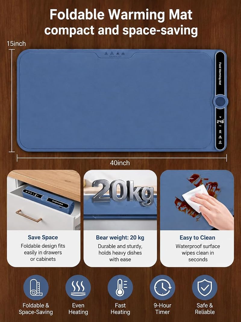 XXXL Electric Warming Mat 40 x 15 in - Large Silicone Food Warmer for Buffet & Parties