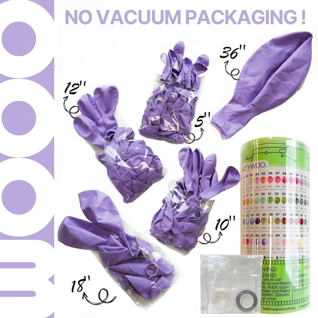PartyWoo Lavender Balloons - 127-Piece Pastel Purple Balloon Arch Kit for Baby Showers & Parties | 5-18 Inch Sizes