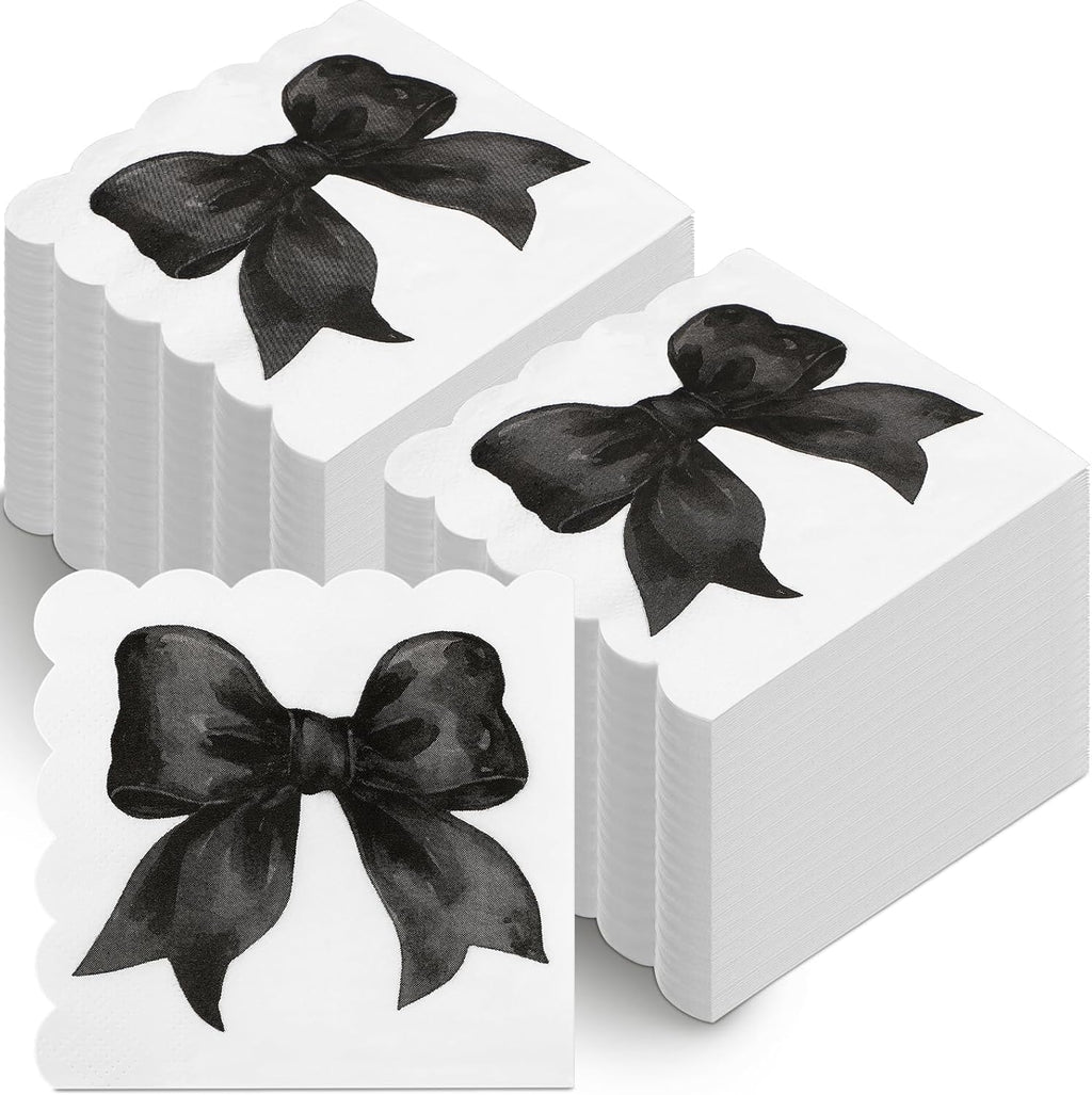 Skyygemm Black Bow Napkins - 150 Pcs Disposable Party Supplies for Bachelorette & Bridal Showers