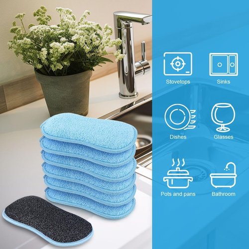 HOMEXCEL Multi-Purpose Scrub Sponges - Non-Scratch Microfiber for Efficient Dish Cleaning | 12 Pack (Blue)