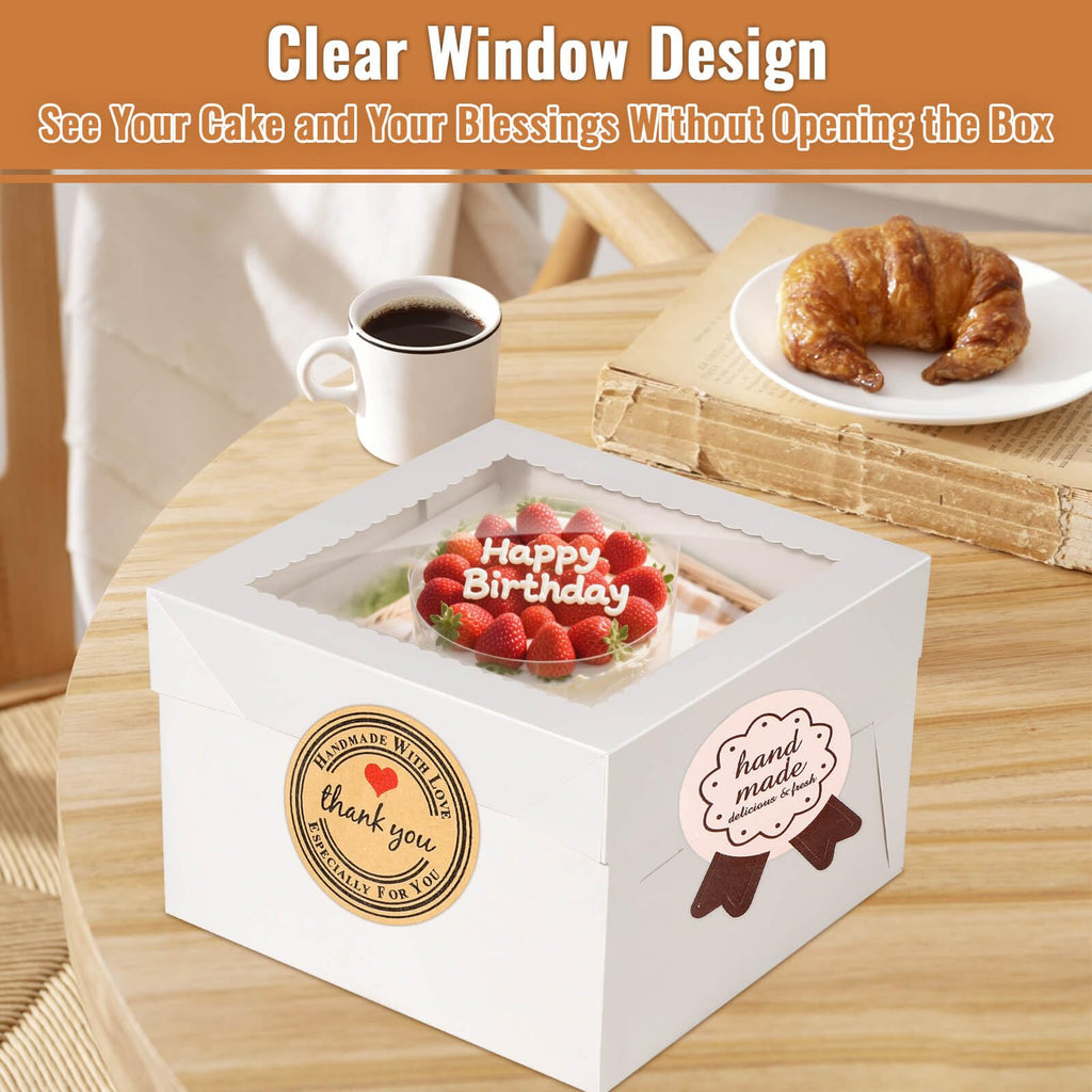 Tetutor 12 Pcs Cake Boxes 12 inch,12x12x8 Inches Cake Box with Window, 5 Pcs Tall 12x12 Cakes Boxes with 5 Pcs Cake Boards, Large Baking Boxes, White Square Cakes Containers for Multi-Layer Cakes