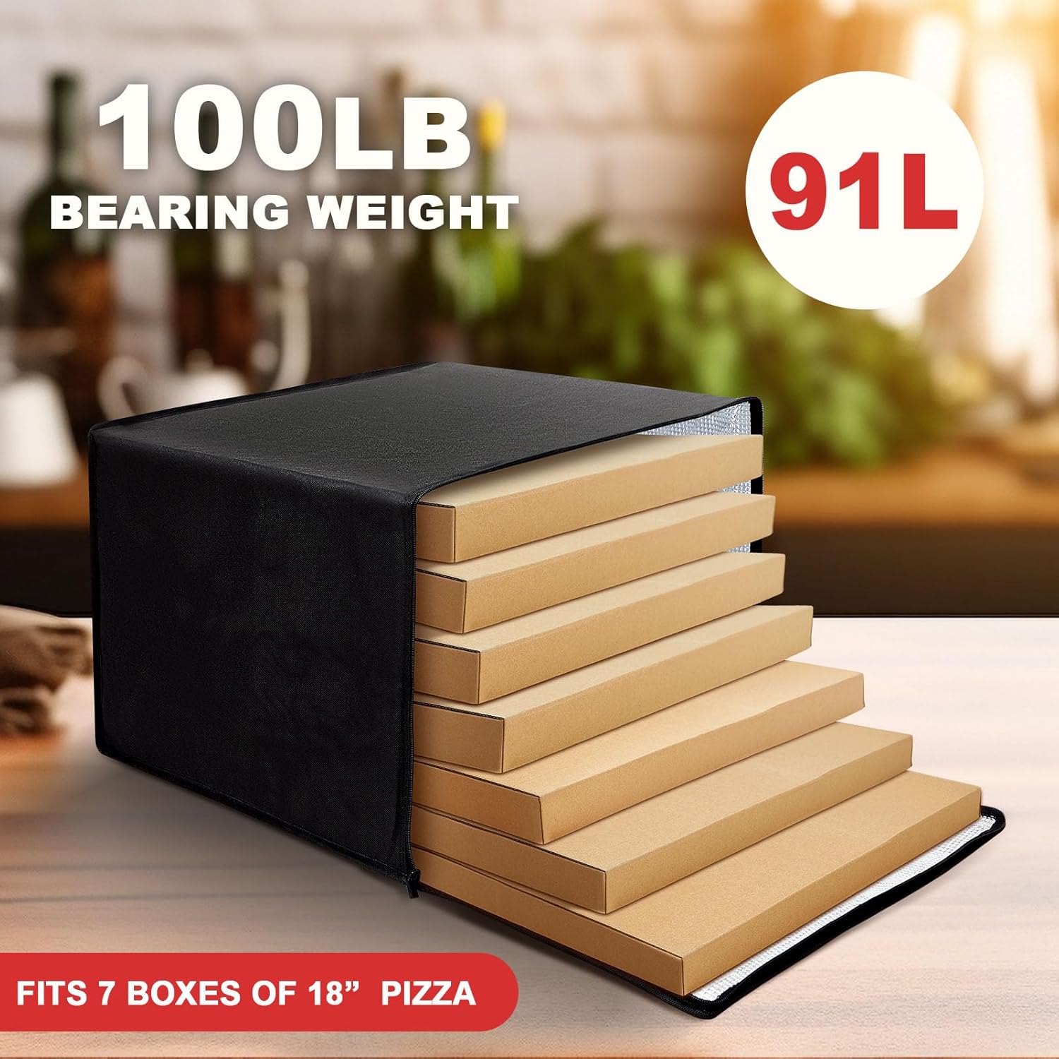 Maxcheck Insulated Pizza Delivery Bag - 20" x 20" x 14" | Reusable Cooler for Hot Food Delivery (Black)