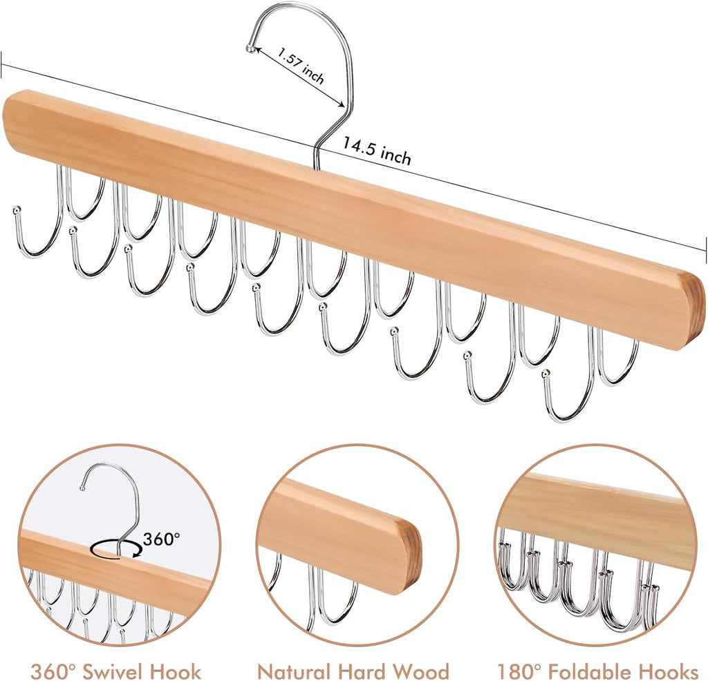 NECAMOCU Bra Hanger - Premium Wooden Closet Organizer with 36 Foldable Hooks | Space-Saving Design