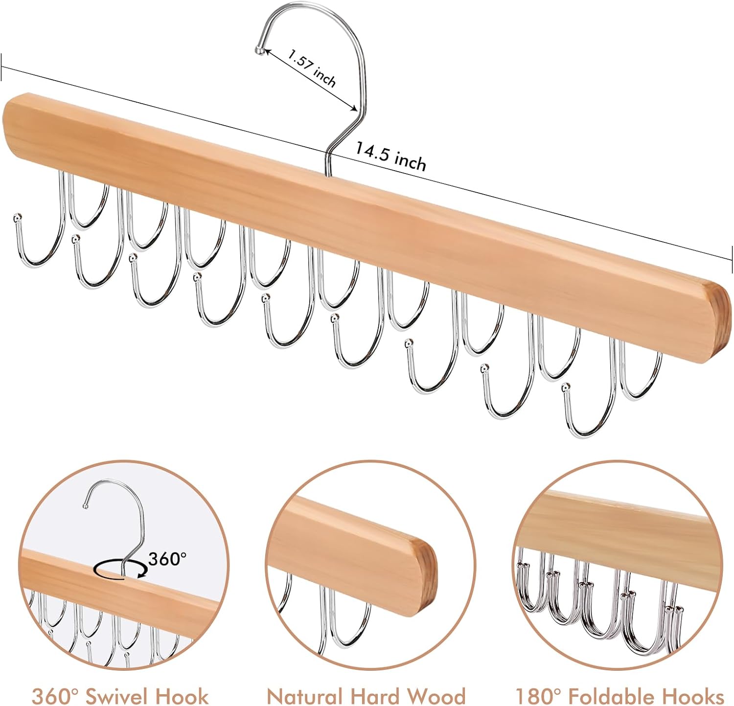 NECAMOCU Bra Hanger - Premium Wooden Closet Organizer with 36 Foldable Hooks | Space-Saving Design