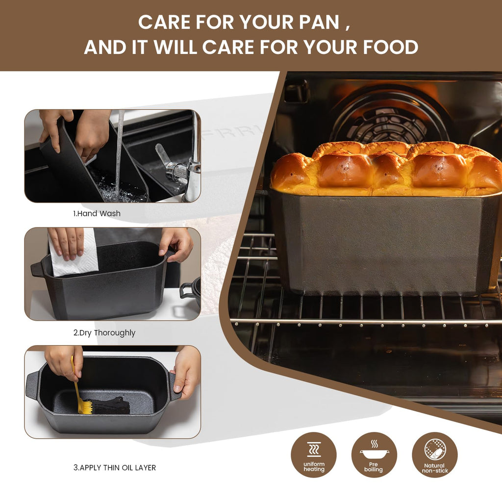 FRRLY Cast Iron Bread Loaf Pan with Lid,Bread Baking Pan,Cast Iron Dutch Oven for Sourdough,10 x 5 Inch Pre-seasoned Even Heat Distribution Baking Pan for Homemade Bread