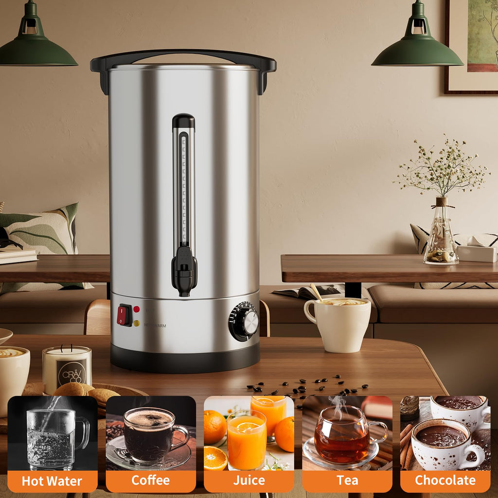70-Cup Commercial Coffee Urn, 10L / 2.6Gal Double Wall Insulation Coffee Dispenser, Stainless Steel Large Hot Beverage Dispenser with Automatic Temperature Control & Faucet for Party Buffet, Silver