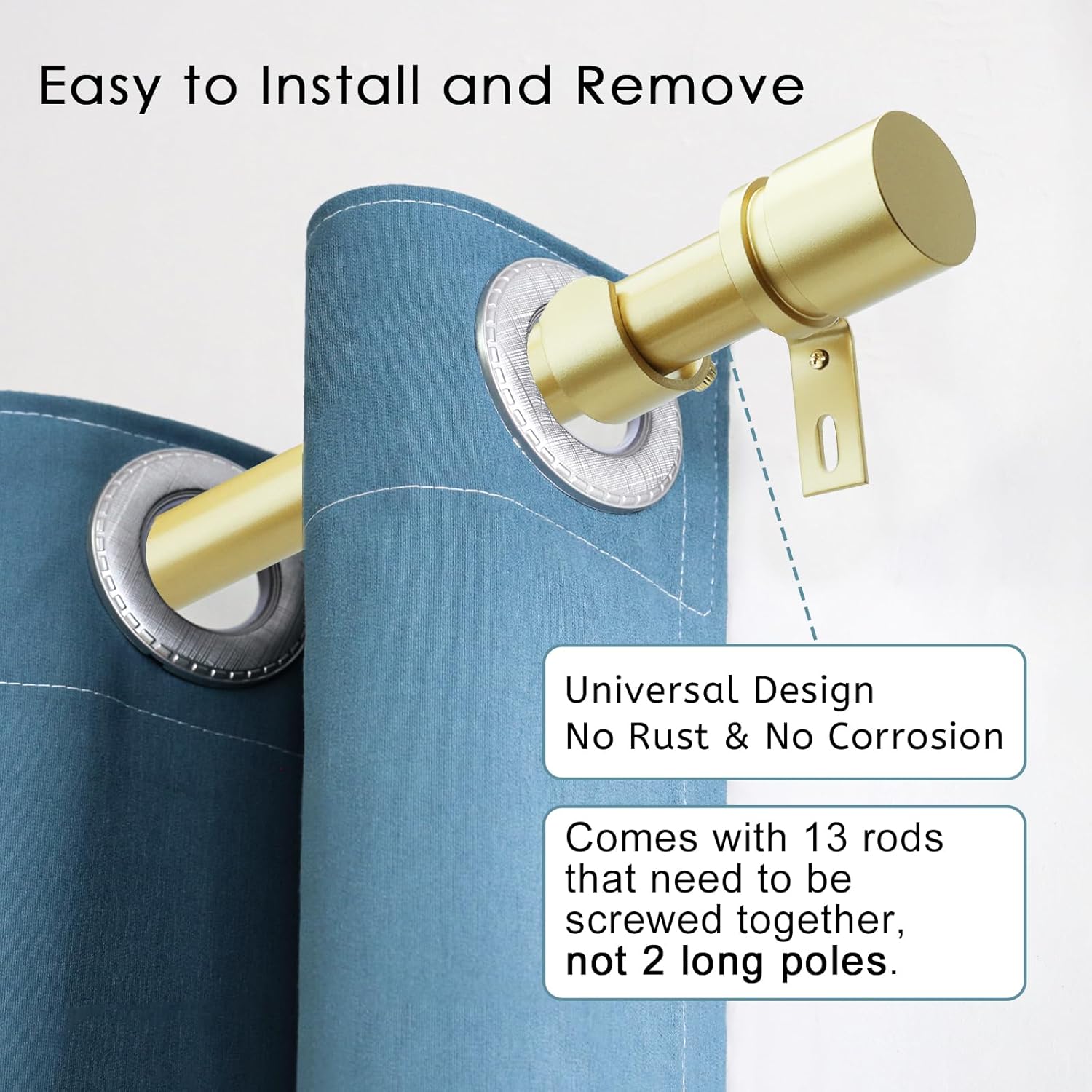 Byondeth Adjustable Curtain Rods - 16 to 200 Inches | 1 Inch Diameter with Warm Gold Aluminium Finials