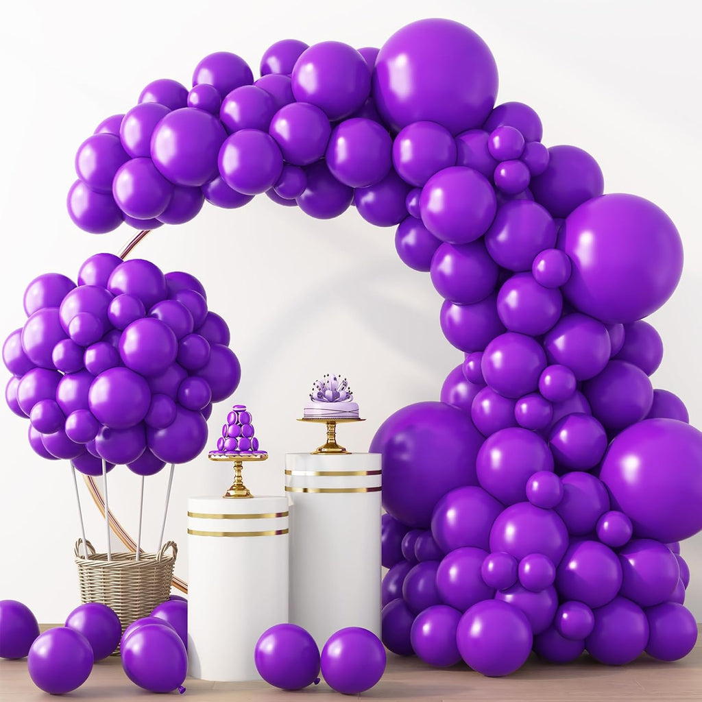 RUBFAC Dark Purple Balloons - 129-Piece Latex Balloon Garland Kit for Weddings & Parties | 5-12 Inch Sizes