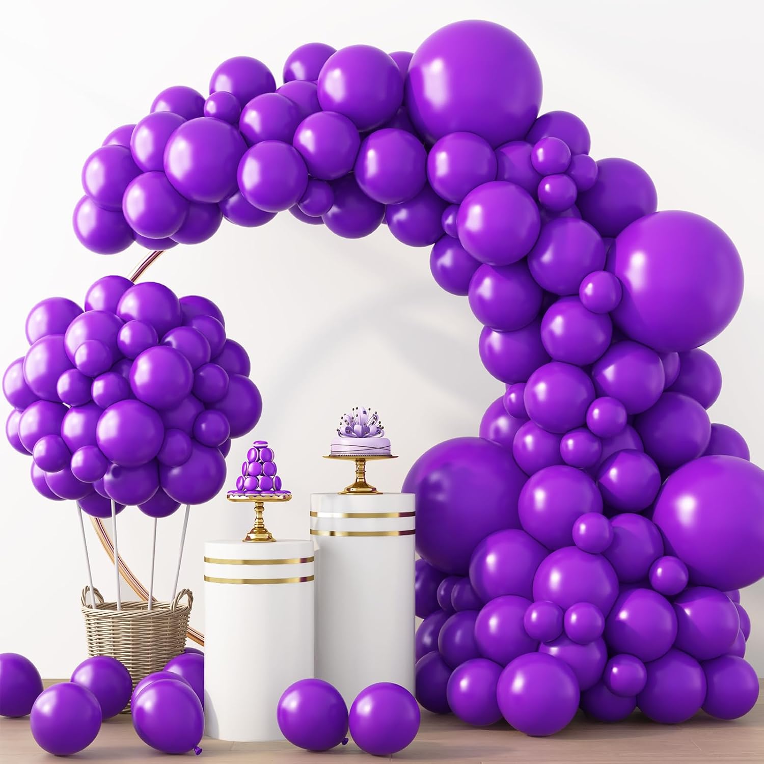 RUBFAC Dark Purple Balloons - 129-Piece Latex Balloon Garland Kit for Weddings & Parties | 5-12 Inch Sizes