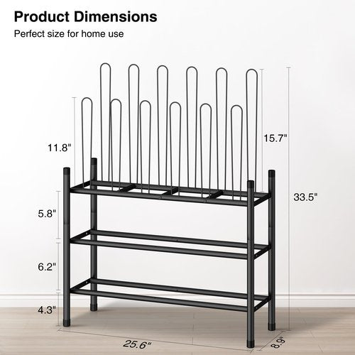 STO STO Detachable Shoe and Boot Rack Organizer, Metal Stackable Boot Rack for 6 Pairs, 2-Tier Shoe Rack for 9 Pairs, Adjustable Shelf Width, Space-Saving Shoe Boot Storage for Closet Entryway Mudroom