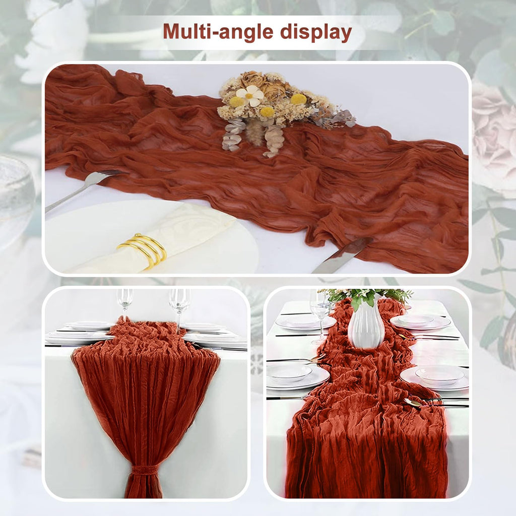 20 Pack Terracotta Christmas Cheesecloth Table Runner 35x120 Inch 10Ft Rustic Gauze Cheese Cloth Table Runner Sheer Cheesecloth Table Runners for Wedding Party Bridal Shower Decoration