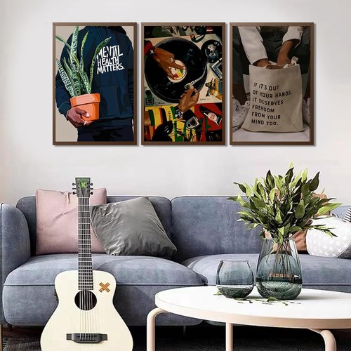 Black Men Wall Art Set of 3 | African American DJ Poster Prints | Stylish 12x16in Decor for Living Room & Bedroom
