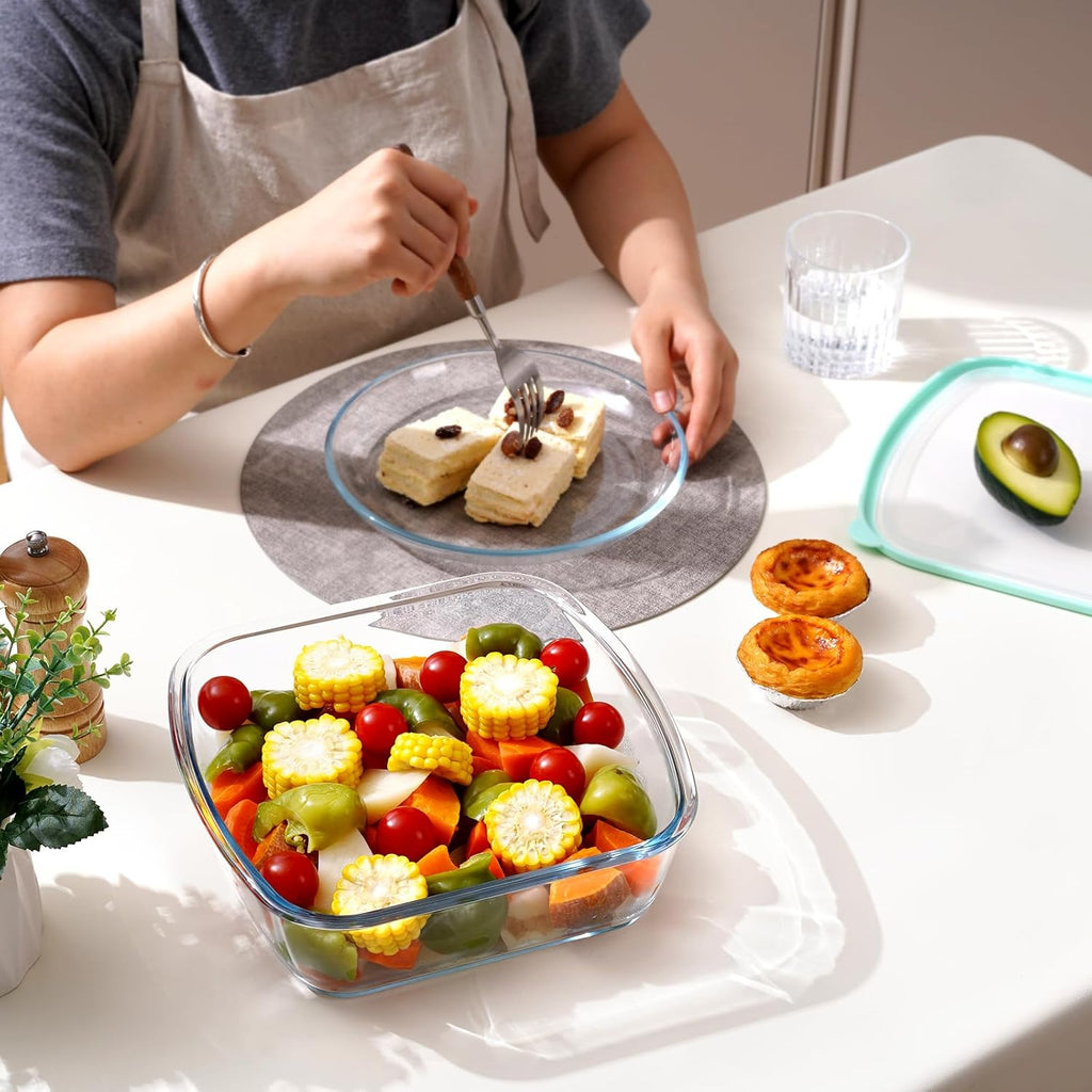 NUTRIUPS 9 x 9 Glass Baking Dish with Lid - Large 2.75QT Deep Oven Pan in Green (2.6L)