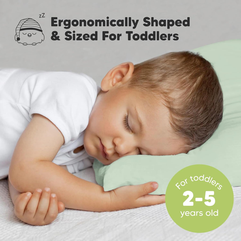 My Little Dreamy Toddler Pillow - Organic Cotton Travel Bed Pillow with Soft Pillowcase | 13x18, Machine Washable, Ideal for Ages 2-5 (Sage)