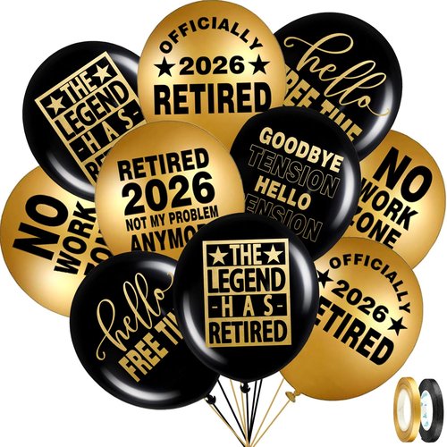 Happy Retirement Party Black and Gold Balloons for Retirement Party Decorations, Balloons designed specifically for a Retirement, 12inch Latex 24pcs Balloons for Party Supply